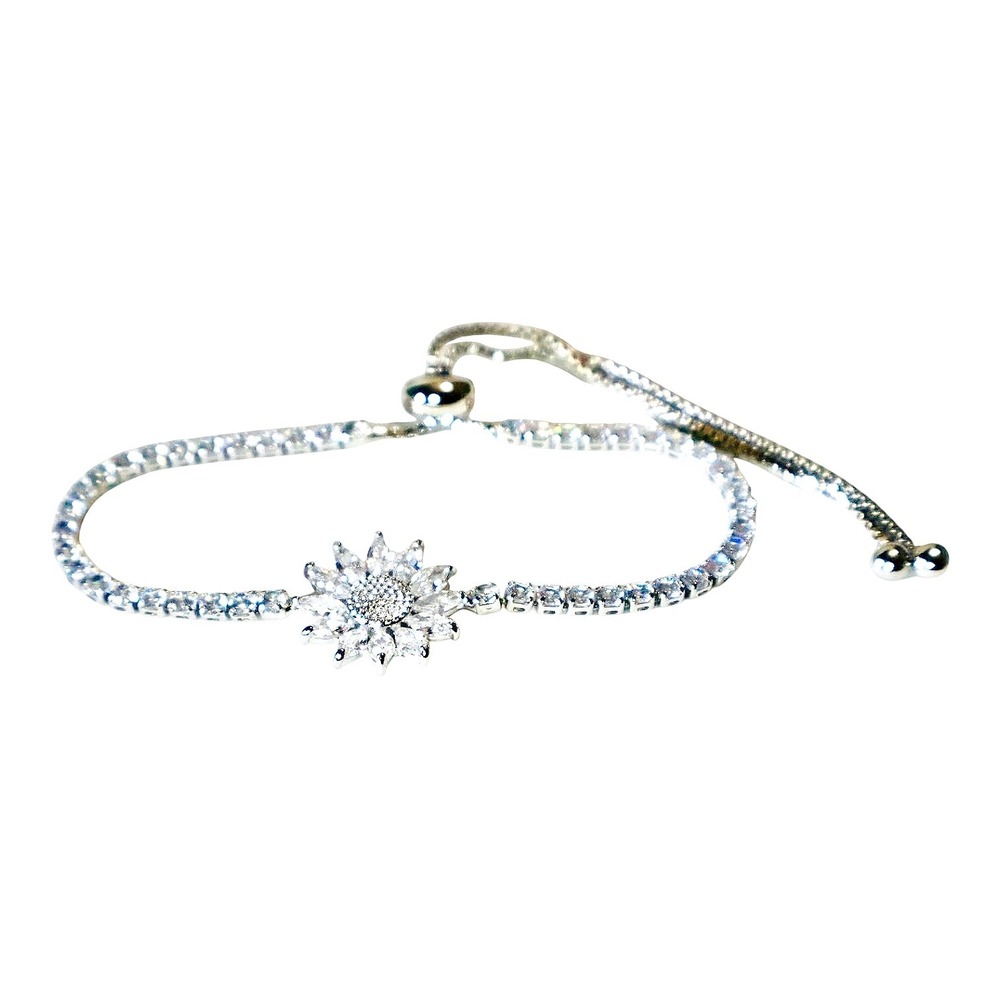 Swarovski Crystal Sunflower Tennis Bracelet Silver Plated Adjustable Bolo NEW